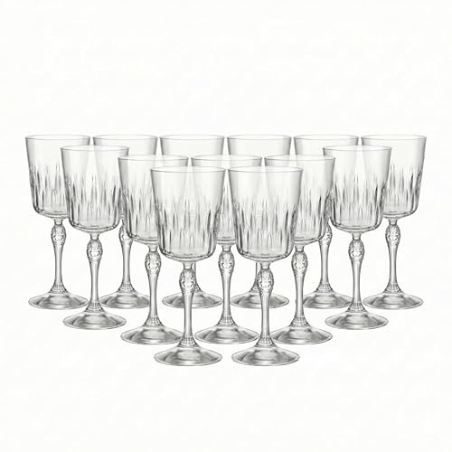 Set 12 Calici Vino Rosso Celebrazione 29 cl in Vetro Lavorato Stile Vintage Eleganti Bicchieri Incisi H 20,6 cm Lavabili in Lavastoviglie per Casa Ristorante ed Eventi Bor-mioli Lui-gi Collezione