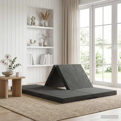 Zentexion Fällbar soffa, säng, 140 x 67 x 45 cm, mörkgrå, polyesteröverdrag, konvertibel bäddsoffa med skum för sovrum, gästrum och hotellanvändning