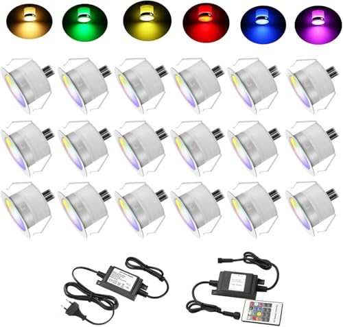 20 Stück Led Terrassenbeleuchtung Einbaustrahler RGB Einbaustrahler Bodeneinbauleuchte Bodenstrahler Bodeneinbaustrahler IP67 wasserdicht 0.6W Ø31mm led Terrasse Küche Garten bodenstrahler außen