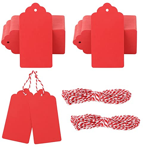 G2PLUS 100Stk Geschenkanhänger Rot: 5x10cm Kraftpapier Etiketten Anhänger mit Juteschnur, 300g/m² Papieranhänger für Geschenkverpackungen, DIY Basteln und Kunsthandwerk