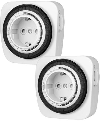 DEWENWILS Temporizador Enchufe Mecánico para Interior, Temporizador Analógico con 96 Segmentos (15 Minutos Cada Uno) para iluminación, Cerradura para Niños, 16A/3680W, Paquete de 2 Unidades