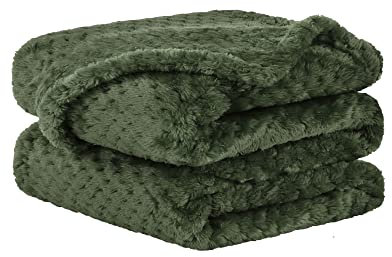 sourcing map Fleecedecke Kuscheldecke Flanelldecke Tagesdecke Decke aus Plüsch mit Popcornmuster super kuschelig und sehr leicht warme als Sofadecke/Couchdecke/Schlafdecke Olivgrün 75x100cm