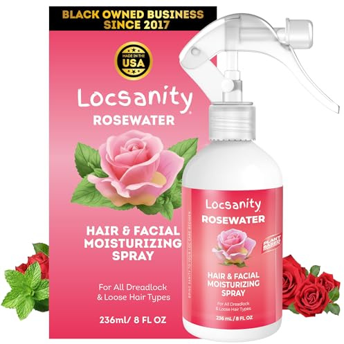 Locsanity Pure Rosewater Hair and Facial Spray – Regular Size Hydrating Face Mist to Soothe, Refresh, and Rejuvenate Skin, Reduce Oil and Buildup (8oz)