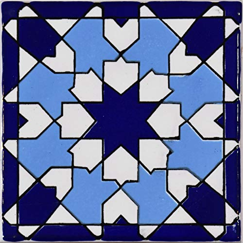 20 Mattonelle in ceramica smaltata 10x10 cm spessore 0,6 cm - Mattonelle Tunisine realizzate con Serigrafia Artigianale (Marocchina Blu). Adatte a rivestimento.
