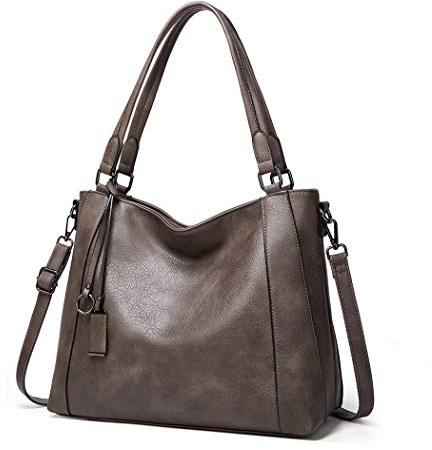 BUKESIYI Damen Tasche Handtasche Umhängetasche Schultertasche Frauen Kulturbeutel Weekender Klein PU Leder DE77141 Grau
