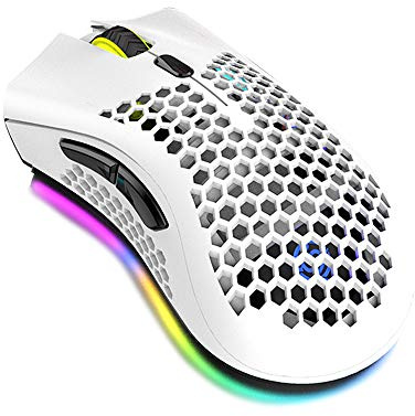 Fesjoy Souris de jeu sans fil 2,4 G rechargeable avec effet lumineux RVB 3 DPI réglables Design nid d'abeille creux Blanc