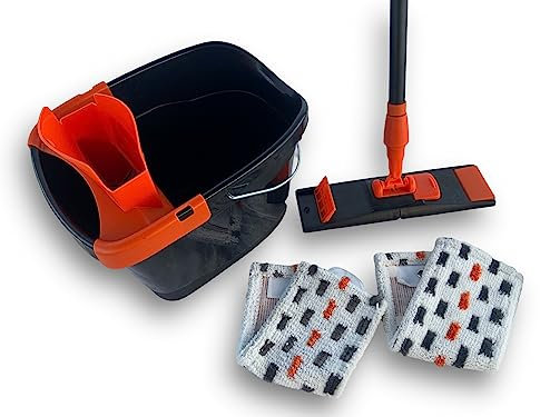 Kit de Lavage de Sol Vigor Press'Pro | Balai serpillère Plat Multi-usages | Seau Grande capacité | Essoreur Pro | 2 recharges Micro-Fibres | Manche télescopique | Tous sols | Kibros 105750B