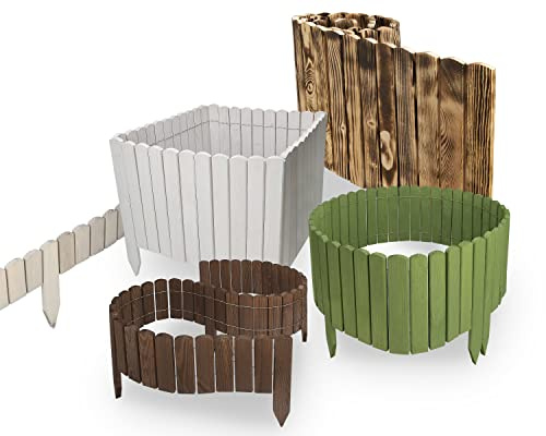 MC.Sammler Rollborder in 5 Größen zur Auswahl - Flexibler Gartenzaun Holz Imprägniert - Länge 200 cm, Höhe: 20cm - Beeteinfassung Holz Beetumrandungen Zaun - Umzäunung für Beete, Garten - Grau