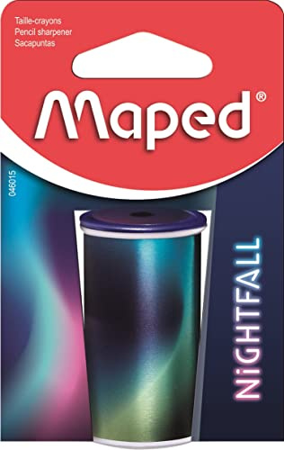 Maped - Pennvässare i metall med 1 hål för standardpennor - pennvässare med tank - Nightfall-dekor - återvinningsbar förpackning 046015 blå