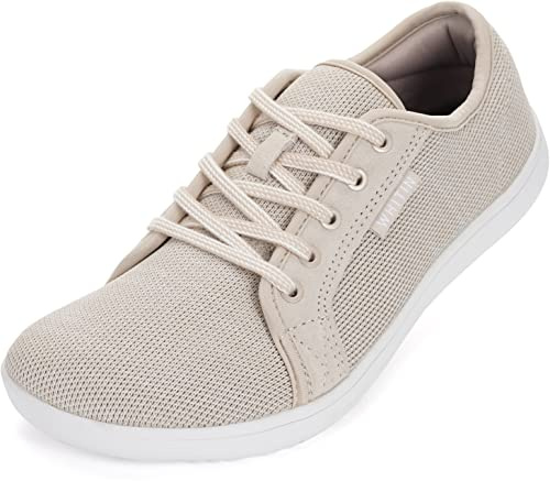 WHITIN Women's Minimalist Barefoot Shoes Wide Toe Box Zero Drop Sneakers Size 9 Fashion Workout Road Running Gym Casual Walking Comfy W81 Beige 40