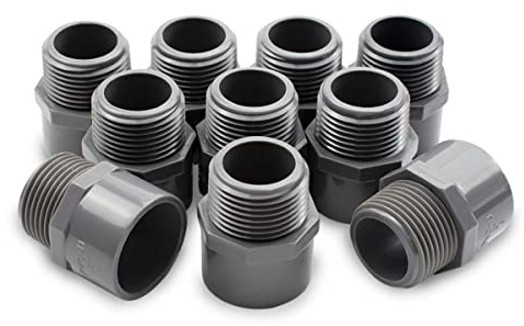 Bwintech 10 piezas negro 1-1/2 rosca macho BSP a 50 mm enchufe deslizante conector de pezón hexagonal de PVC, adecuado para riego de tierras de cultivo, conexión de tubería de agua