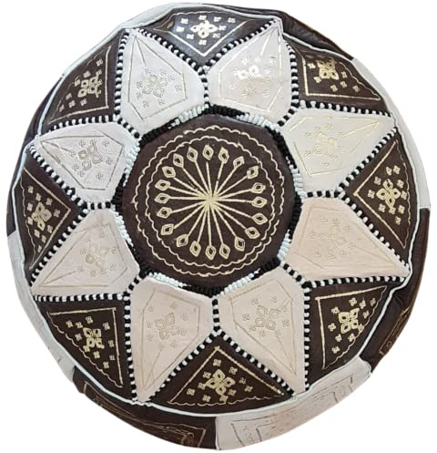 ChamChimi Pouf, Handgefertigten Marokkanische Echtleder Sitzpouf, bequemer Bodenkissen für Erwachsene, Sitzpuff Rund 55x35 cm, Fußhocker braun, Sitzkissen ist (Ungefüllt)