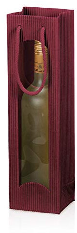 KK Verpackungen 20 x Tragetasche Geschenktüte für 1 Flasche 100x85x360 mm offene Welle Fenster Bordeaux