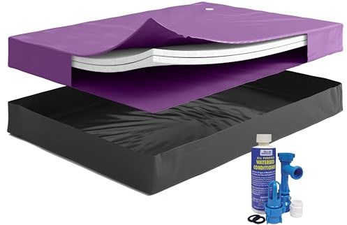 SEMI-WAVELESS 60%, Queen Size, Waterbed Hardside Mattress Bundle, Includes Fill & Drain Kit, 8oz. Water Conditioner and Stand-Up Liner, Heavy Duty Vinyl, 60W x 84L x 9H, Frame NOT Included