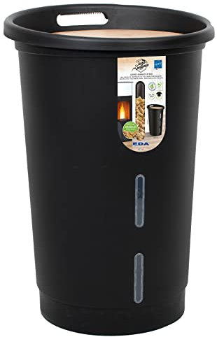 EDA - Coffre à Granulés Jura Montania avec Roulettes 38 L - pour 25 kg de Pellets - Noir, 010478 NO, Ø 39,7 x 60,5 cm