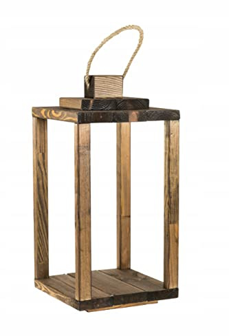 MAZUR Hölzerne Laterne aus Holz | 21x21x42cm | Holzlaterne | Laternen für draußen | Windlicht | Gartenlaterne | Hängend Kerzenlampe mit Griff für Dekor