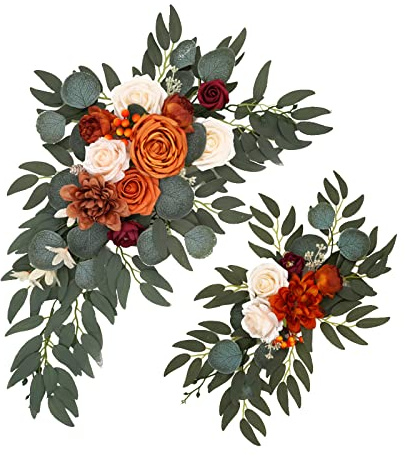 BEIJIALY 2 Stück Hochzeitsbogen Dekor Rose Blume Swags, Rustikale Künstliche Blumen Swag für Sturz, grüne Blätter Pfingstrosen Türkränze für Hochzeitszeremonie Blumendekor