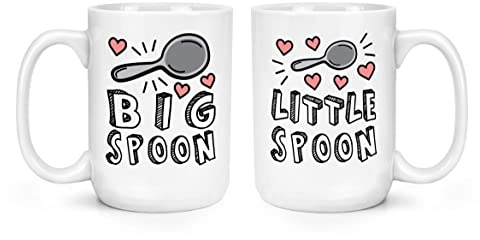 Big Spoon & Little Spoon 15oz Large Mugs Cups Gift Set Pair Couples Boyfriend Girlfriend Husband Wife