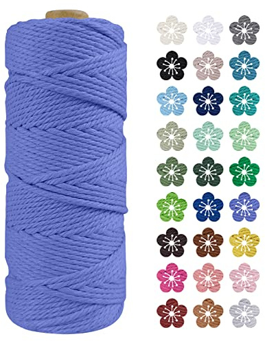 LEREATI Corda Macrame 2mm x 100m, Filo Macrame 2mm Cordoncino Cotone Naturale, 3 Fili Spago Colorato Cordino per Borse Uncinetto, Decorazioni Fai da Te, Arazzo da Parete, Cestini (Blu Foschia)
