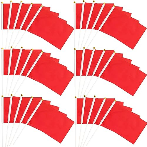 50 Pièces Petit Drapeau Rouge avec Baton Banniere Drapeau à Manivelle Rouge Fanions pour Fête Festival Celebration Anniversaire Mariage Decoration Ecole Jardin