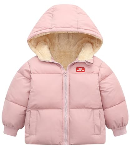 Kids4ever Abrigo de invierno para bebés y niñas, chaqueta con capucha, forro polar cálido, ropa de abrigo, color rosa, 12-18 meses