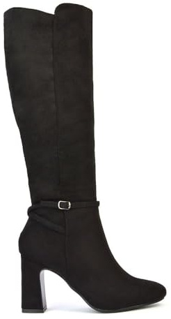 ESSEX GLAM Womens Heeled Boots Ladies Knee High Block Mid High Heel Smart Formal Biker Long Shoes Size 3-8