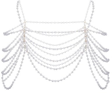 NICENEEDED Catena per Spalle con Scialle di Perle, Collane A Strati Gioielli per Il Corpo, Catena per Il Corpo con Nappa per Reggiseno Sexy Catena per Imbracatura per Spalle Da Spiaggia Estiva