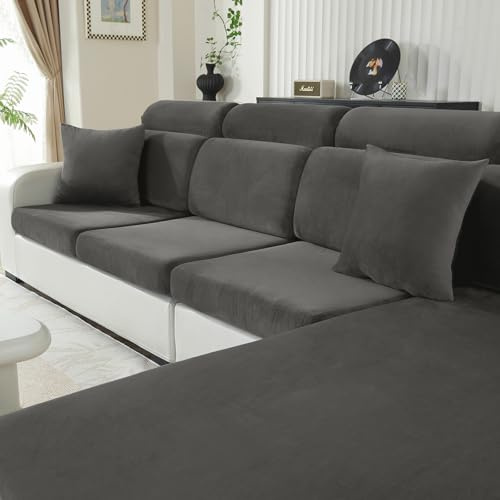CYCMACO Samt Sitzkissenbezug, Stretch Sofa Sitzkissenbezug rutschfest, Universal Sofa Überzug Wohnzimmer, Elastischer Kissenbezüge, Waschbare(1-Sitzer*3, Grau)