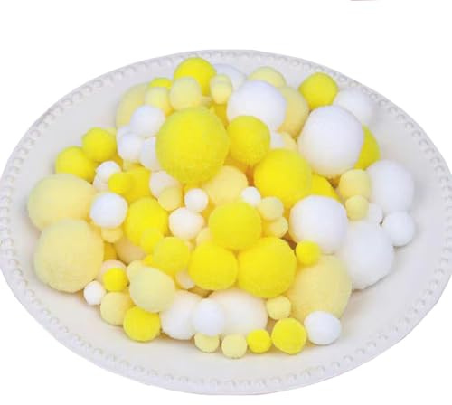 500 Stück Bunt Pompons zum Basteln, Bunt Pompons, 10/15/20/25/30 mm Pompom Bälle, Bastel Pompoms, Pompons Bälle für DIY Kreative Handwerk Dekorationen colorful Pom Poms Pompoms (Gelb Serie-5 Größen)