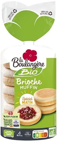 Dégustez l'exquise Brioche Muffin Bio de La Boulangerie - Lot de 5 (250g) pour un petit-déjeuner gourmand et sain. Une touche de douce - Le Lot De 4