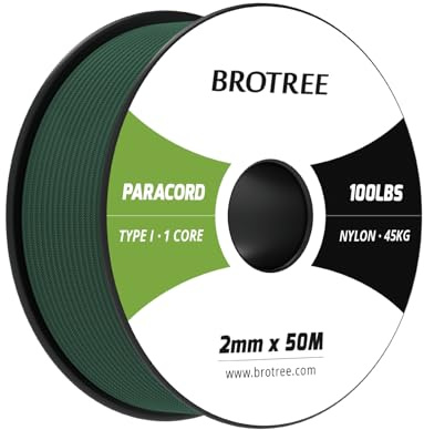 Brotree Paracord 2mm 50M 100% Nylonrep 1 Tråd Typ I Snöre för Utomhus, Hundhalsband, Armband, Camping - 45kg Brottlast (Mörkgrön)