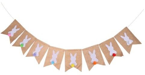 HOOTNEE Osterdeko Wimpelgirlande 2,5m Aus Sackleinen Mit Kaninchenbedruck Für Partydeko Foto-requisiten Ostern Wanddekorationen
