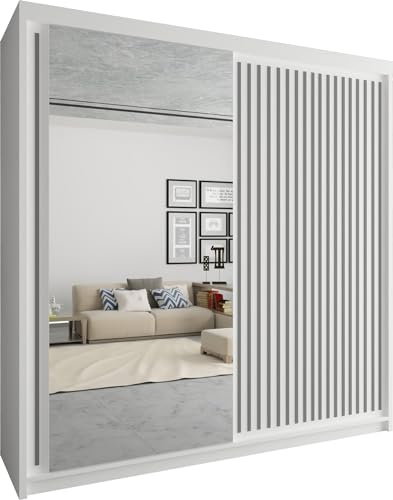 FURNITUREWAVE Royyaal Large Wardrobe with 2 and 3 Sliding Doors Drawers, Hanging Rods & Storage Shelves Storage Cabinet Comes in 3 Space Saving sizes for Bedroom (White, 150cm)