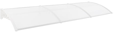 Vordach für Haustür 300x90 cm Transparentes Pultbogenvordach, Überdachung Haustür aus Aluminium und PP, Türdach für draußen Regenschutz (Weiß)