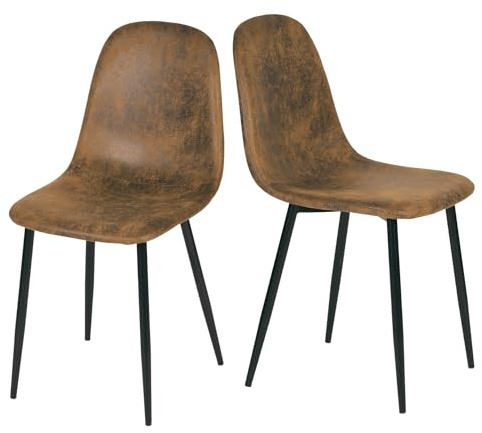 FurnitureR Set di 2 sedie, Finta Pelle Scamosciata, Imbottite, in Metallo, per Cucina, Sala da Pranzo, Soggiorno, Marrone, Suede, 40 x 38.5 x 85 cm, 2 unità