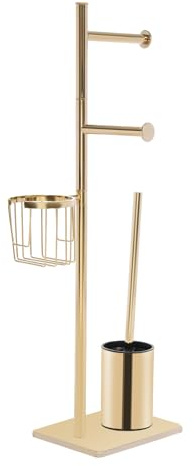 WC Garnitur Gold, Toilettenpapierhalter Stehend mit Toilettenbürste, Klopapierhalter Klobürstenhalter und Aufbewahrungskorb 3 in 1, Höhe 68,5 cm