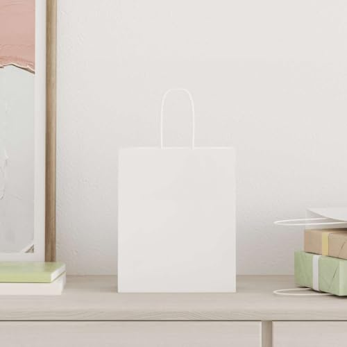 vidaXL Kraftpapiertüten 50 Stk. mit Henkel Weiß 18x8x22 cm, Papiertüte, Geschenktüte, Papiertüte mit Henkel, Kraftbeutel, Geschenktüte Kraftpapier