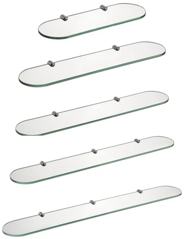 HomeHeng Bathroom Glass Shelf, 8mm Tempered Glass Shower Shelf, Clear Glass + Chrome Glass Clamp, 80 x 12 cm, E3308-80HC