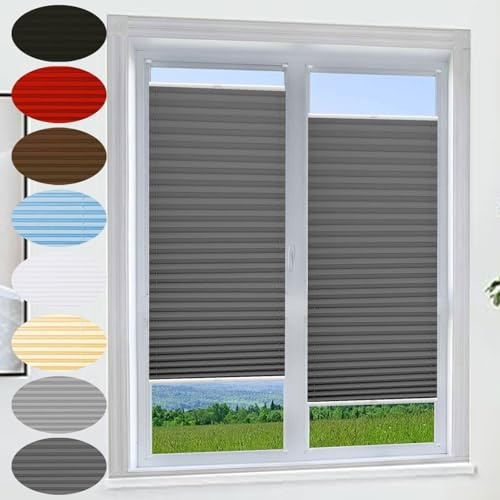 Persiana Plisada Personalizada 55 x 70 cm Sombra, Protección Solar Cortina Enrollable Plisado Cortina Plisada Fijación sin Taladrar con Clip Estores para Ventanas y Puertas, Gris Oscuro