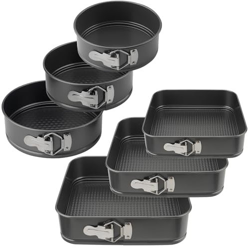 NAMYEUT 6 Stück Springform Set Rund und Eckig, 3 Rund Kuchenform und 3 Quadratische Backform, Springforme mit Hebeboden, Antihaft Rund Backform für Kuchen, 16cm 18cm 20cm 22cm 24cm 26cm