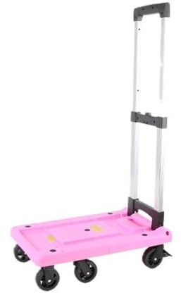 FUHAI-666 Zusammenklappbarer tragbarer Trolley, Kurier-Frachtwagen, Gepäckwagen, Kleiner Trolley, Haushaltsanhänger(Pink,Groß)
