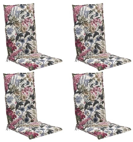 Home4You 4er Set Hochlehner-Stuhlauflagen mit Blumenmuster – Gartenstuhlauflage 120 x 48 x 3 cm – Baumwolle & Polyester – Mit verstellbarem Gurtband & Bindekordeln – Gefertigt in Deutschland