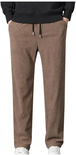 Generisch Herren Cordhose mit Kordelzug Männer Weiche und Warme Lang Hose Freizeithose mit Elastischem Bund und Taschen für Herbst und Winter Herren Lässiges Loungehose Sporthose für den Alltag