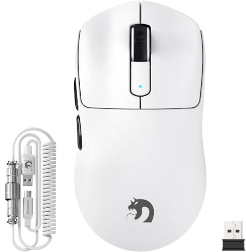 MAMBASNAKE M3 39g SUPERLEGGERO Mouse da Gioco Wireless con Cavo a Spirale, Sensore PixArt PAW3395PRO, Fino a 40000DPI, Wireless/Cablato BT/2.4G, Batteria da 200 Ore, per PC/Xbox/PS/Mac (Bianco)