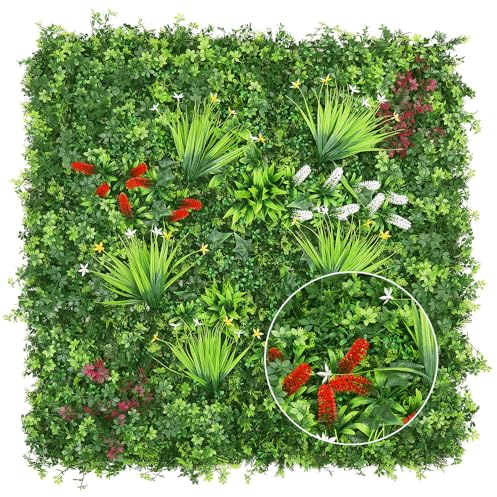 100X100CM Artificial Hedge Grass Wall, Artificial Plant Flower Living Wall Panels, Garden Fence Covering Decoration for Indoor or Outdoor Garden Home Wedding Decor (09)