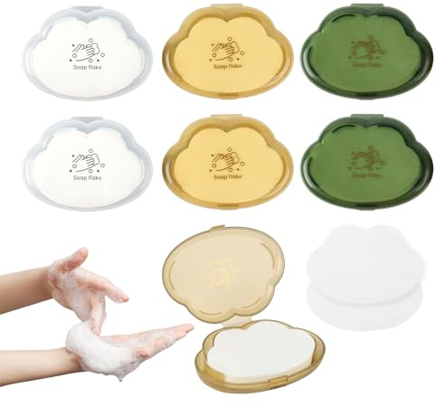 6pcs 300 Savon en Papier Jetable, papier de savon jetable, Mini Boîte de Savon en Feuille, Savon Feuille Biodégradable & Savon en Papier Jetable, Feuille Savon pour Camping, Randonnée & Voyage