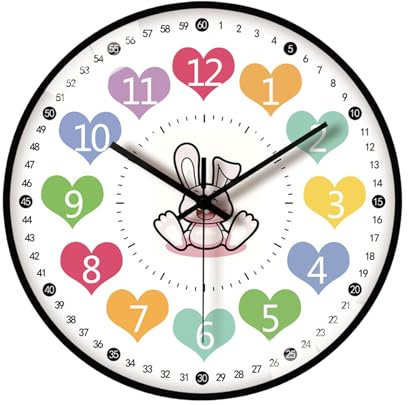 Orologio da parete per bambini con numeri facili da leggere, per imparare a leggere il tempo di istruzione, 20,3 cm