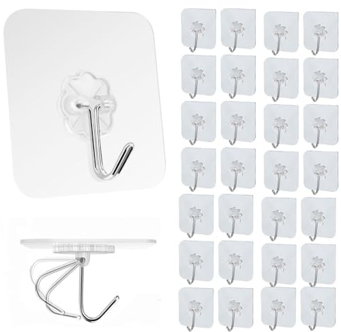 OIXEYA 40 Stück Haken Selbstklebend, Klebehaken Transparent Ohne Bohren (max 10 kg) Nahtloser Wasserdicht und Ölfest Mehrzweck Klebe Haken, Wandhaken Selbstklebend für Küche Bad