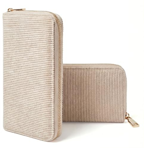 MillyMilk® Fondo Large – Großer Damen Cord Geldbeutel – Stoff Portemonnaie Vegan viel Platz für Karten, Münzen & Scheine – Formstabile Damenbörse mit Reißverschluss – Organizer Geldbörse (BEIGE)