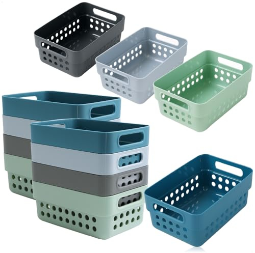 com-four® 12-teiliges Aufbewahrungskorb-Set, Deko-Körbe, Kunststoffboxen | Spielzeug und Haushaltsprodukte - stapelbare Organizer in pastelligen Farben
